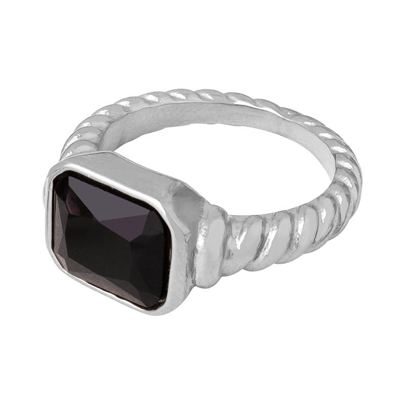 Shimmering Glass Stone Titanium Steel Ring with a Touch of Elegance