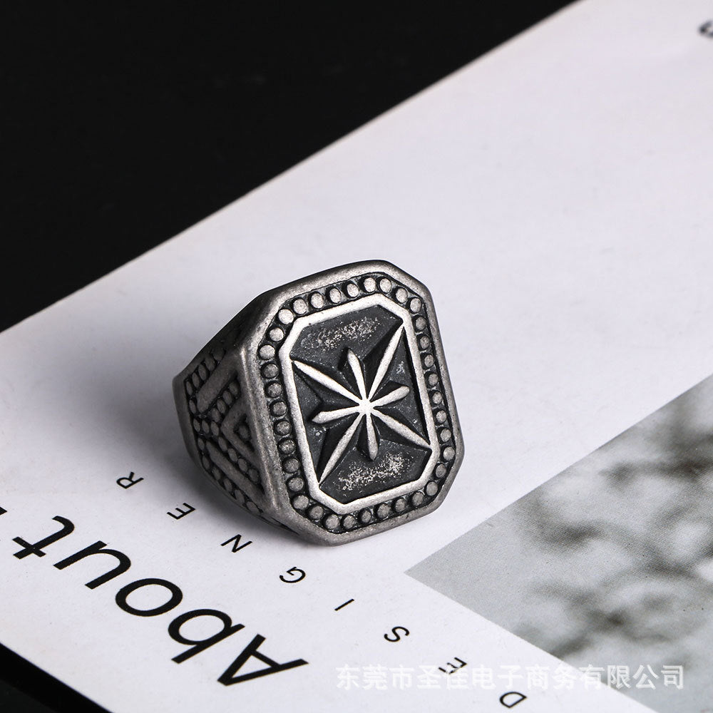 Titanium Steel Retro Punk Ring for Men - European and American Style Rice Flower Design