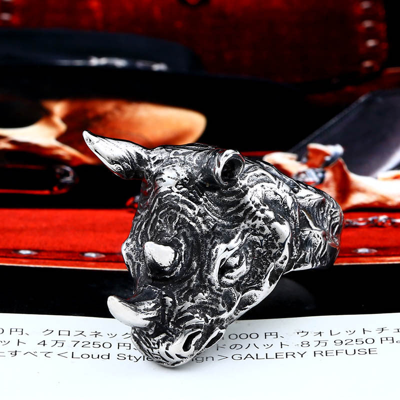 Men's Bold Rhinoceros Head Titanium Steel Ring - Unique Wholesale Jewelry