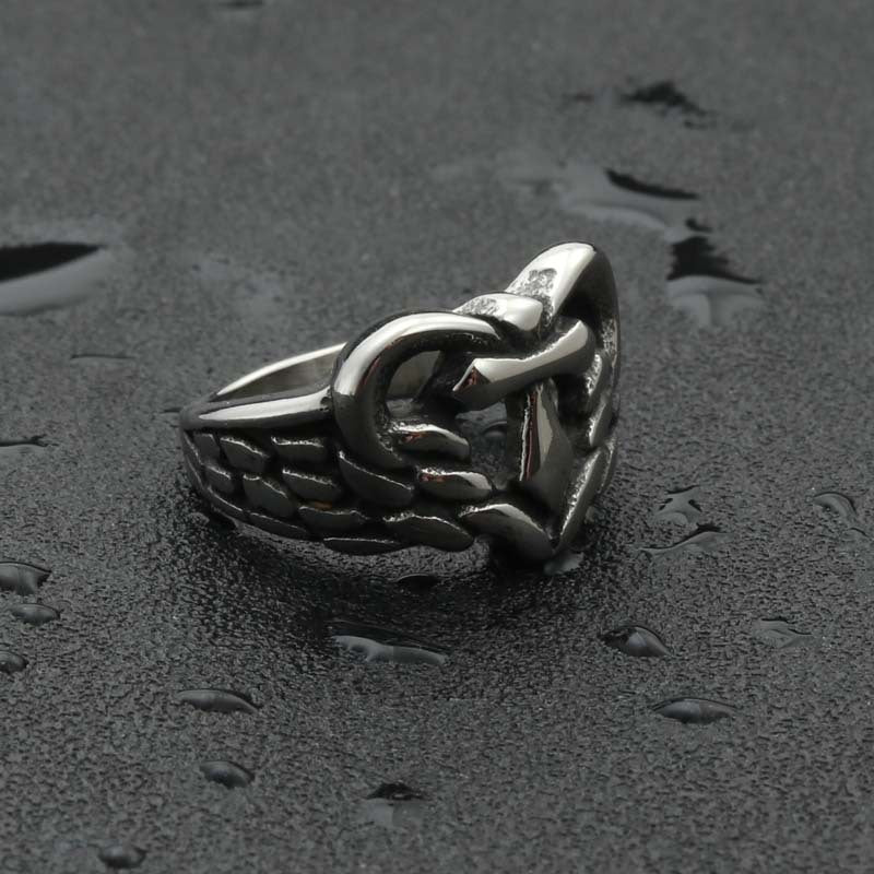 Titanium Steel Cross Heart Ring - Retro Hipster Punk Jewelry for Men