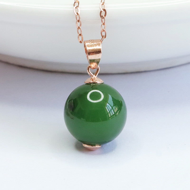 Luxurious S925 Silver Jade Pendant Necklace with Rose Gold Accent