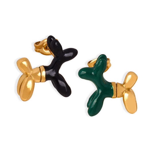 Whimsical Cartoon Animal and Puppy Titanium Gold-Plated Earrings - Exquisite Female Jewelry