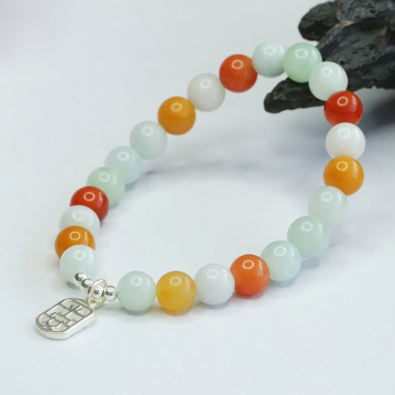 Colorful Sterling Silver Jade Bracelet by Planderful Collection