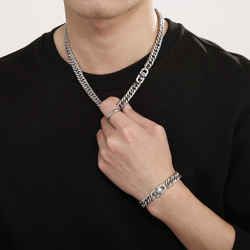 Customized Punk Stainless Steel Four-Sided Grind Bracelet with Trendy Men's Necklace Buckle Whip Chain