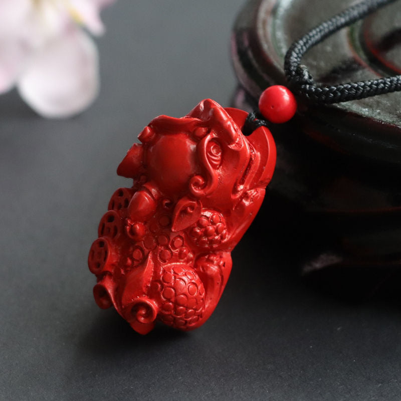 Cinnabar Swallowing Gold Beast Sterling Silver Pendant