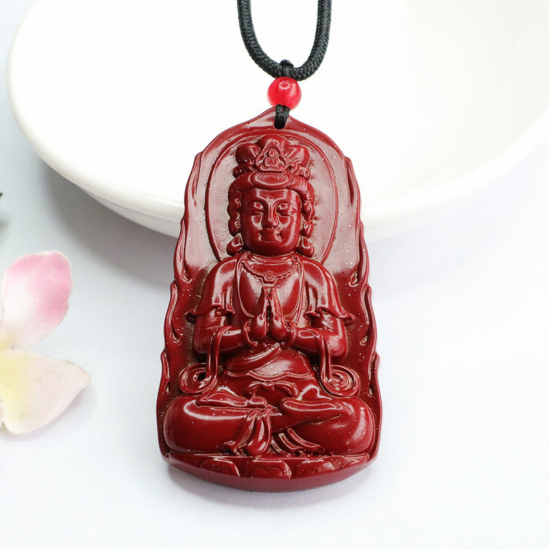 Vermilion Sand Pendant Purple Gold Sand Carving Guanyin Bodhisattva Pendant