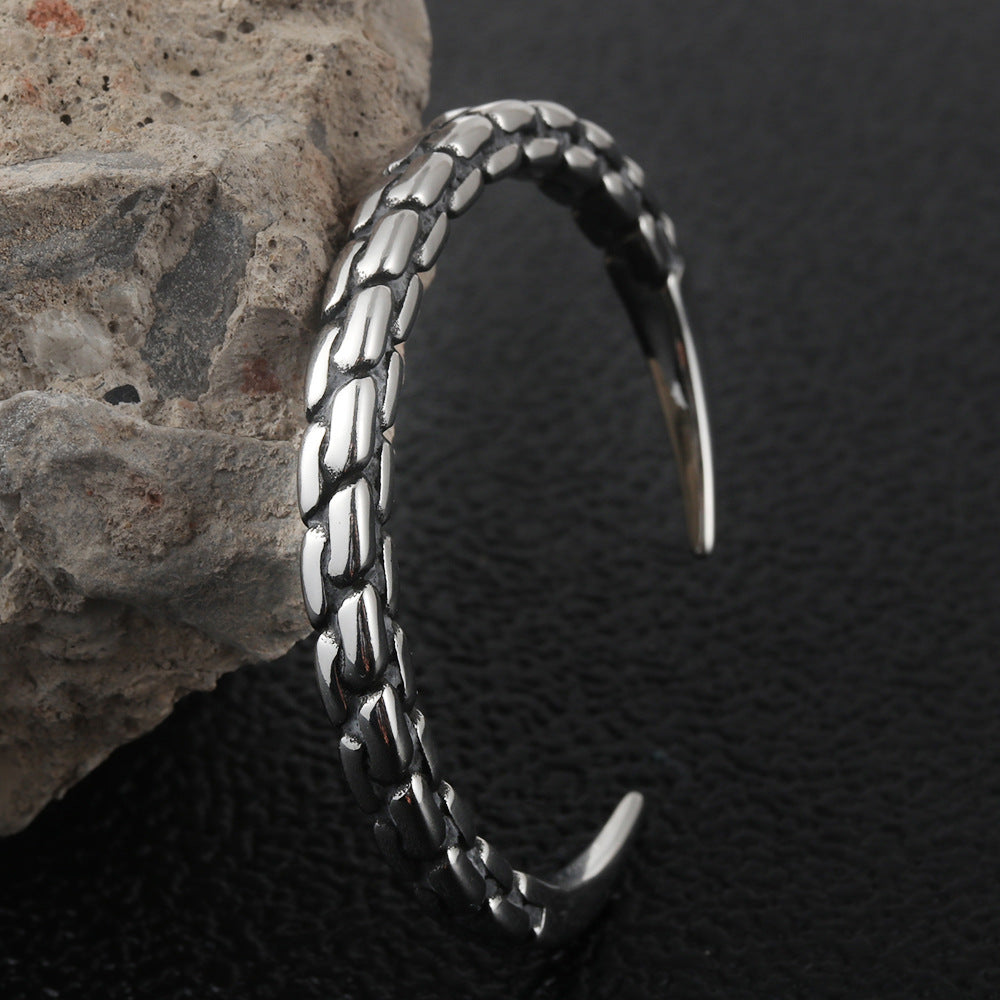 Titanium Steel Open Stone Pattern Bracelet for Men - Trendy Hemp Rope Design