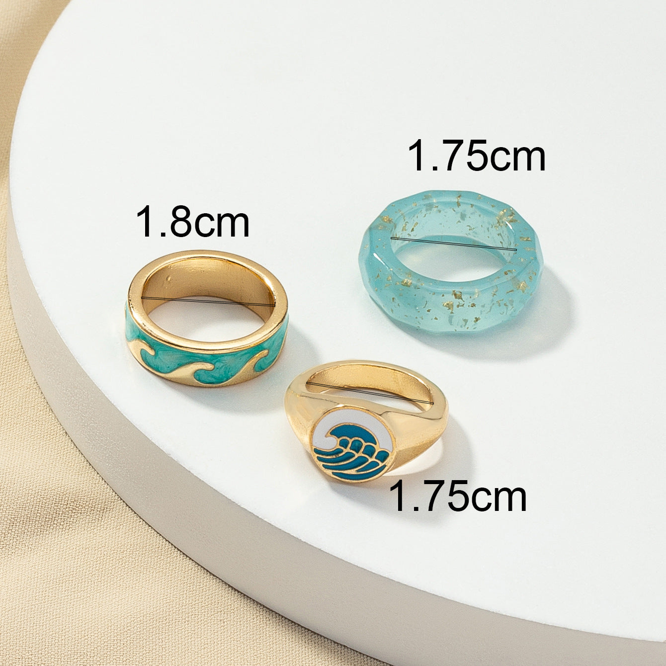 Blue Embroidery Fishline Ring Set with 3 Wave Rings