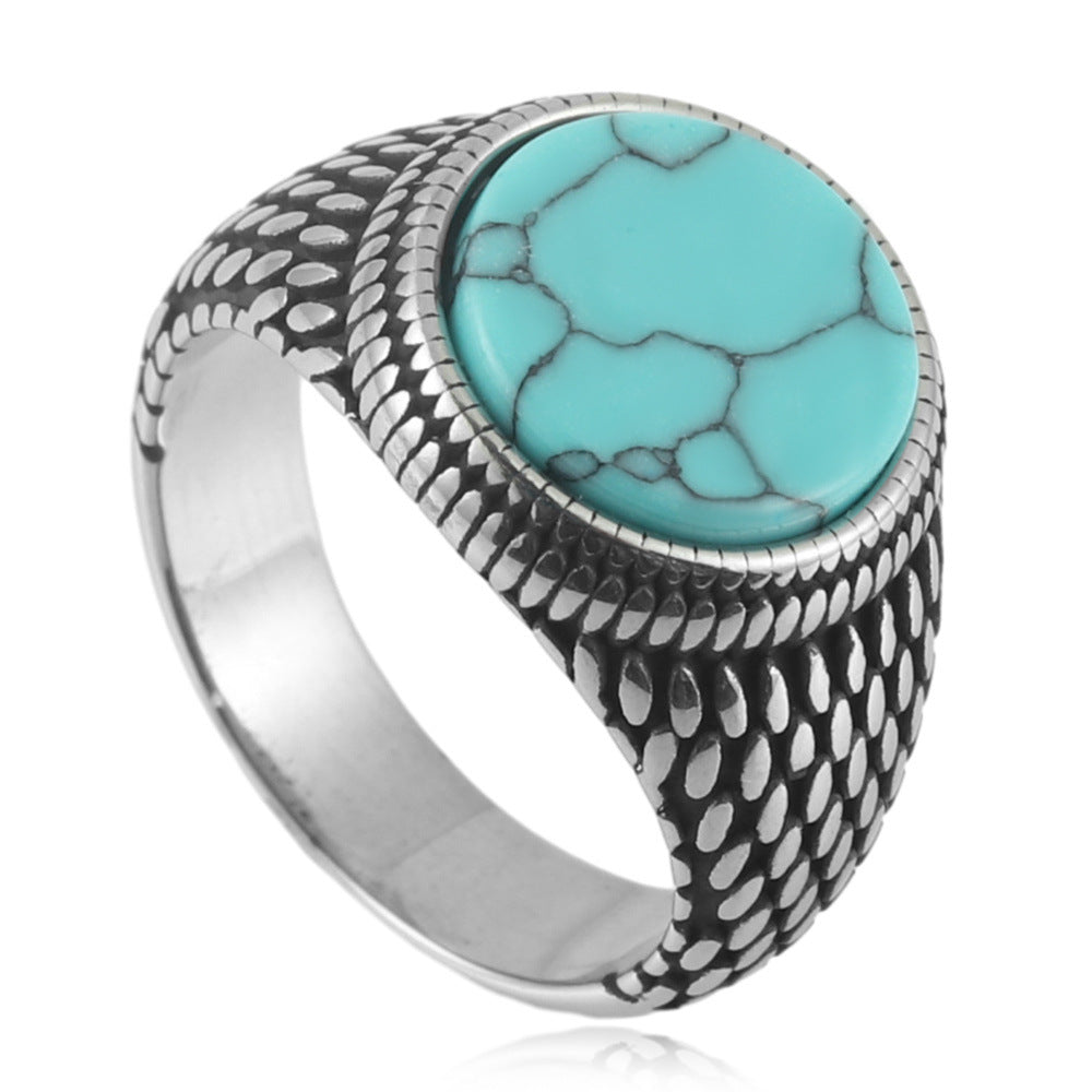 Trendy Multi-Color Titanium Steel Round Stone Ring for Men and Women - Punk Retro Style