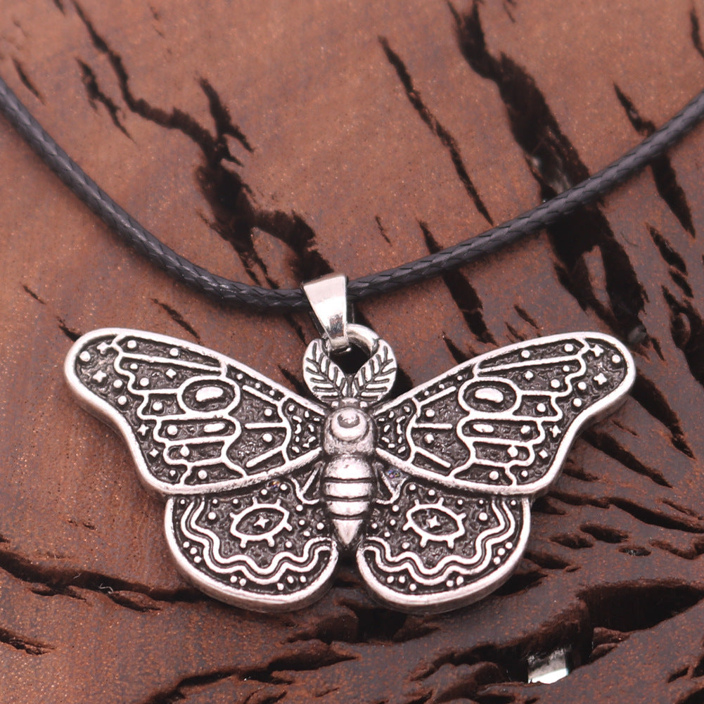 Vintage Death Valley Moth Necklace with Customizable Pendant - Men's Retro Norse Legacy Jewelry