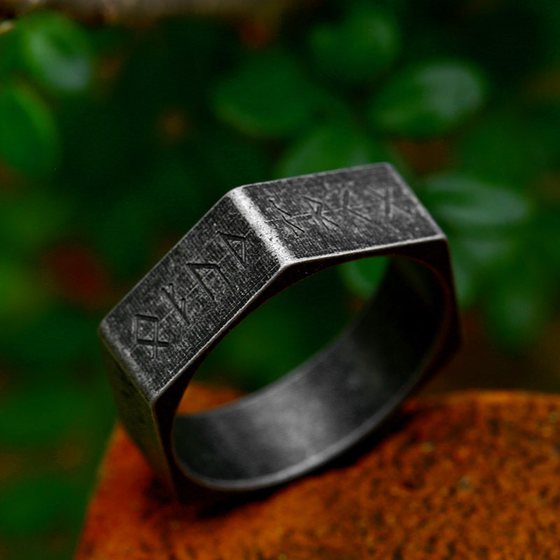 Titanium Steel Viking-Inspired Hexagonal Nut Ring for Men - Japanese and Korean Fashion