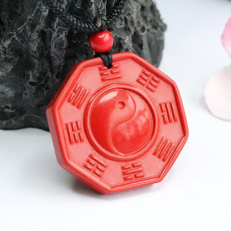 Red Sand Cinnabar Bagua Charm Necklace