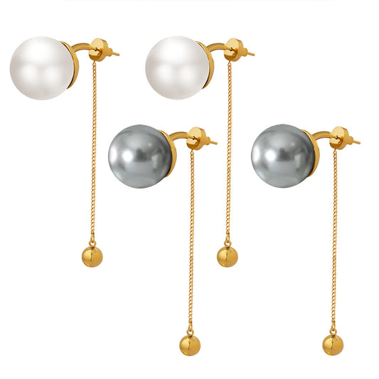 Exaggerated Fashionable Pearl Earrings with Gold-Plated Chain Pendant