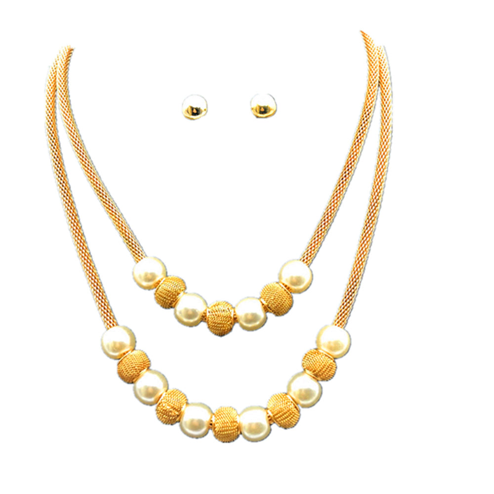 Chic Pearl Necklace and Earring Set with Ball Detail