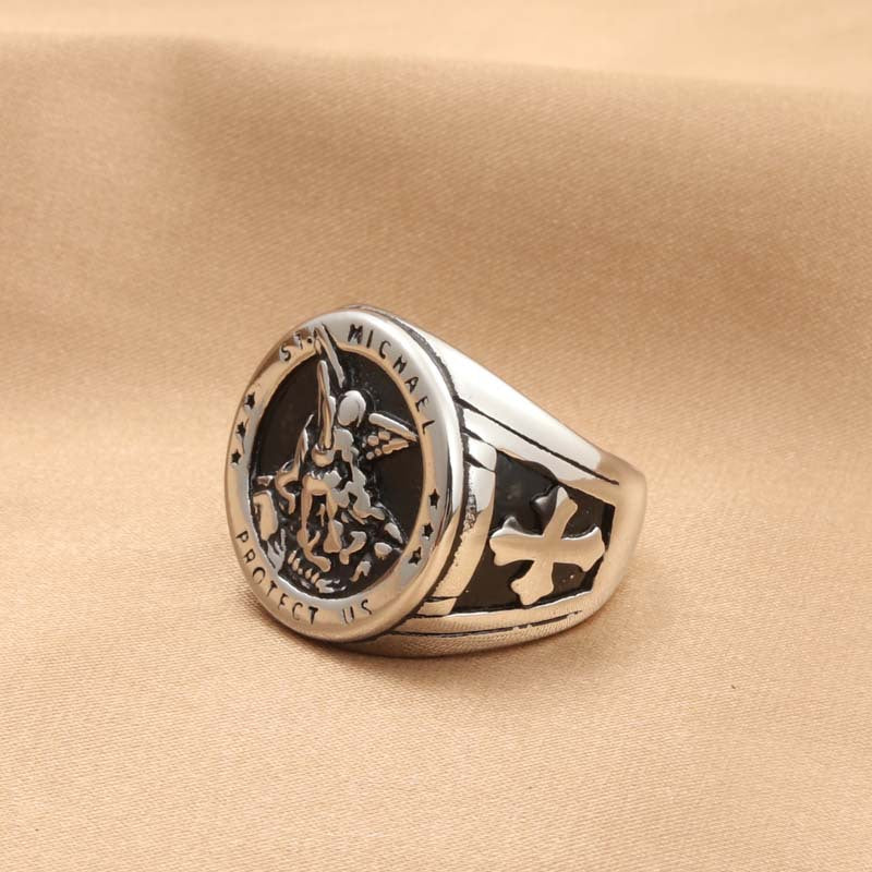 Retro Titanium Steel Letter Ring for Men - Trendy Cross Design Jewelry from Manufacturer