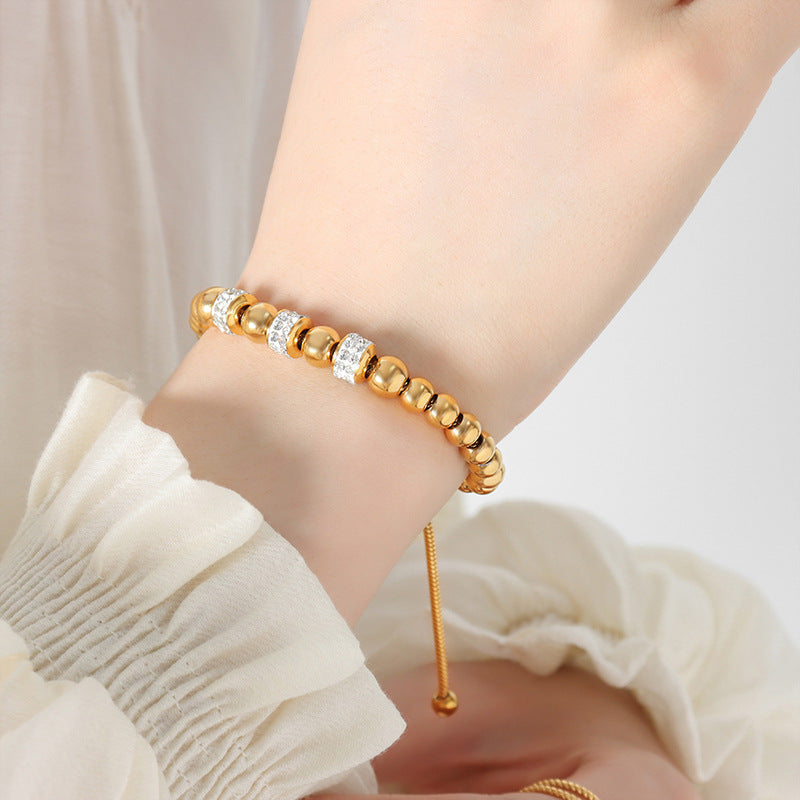 Chic Round Bead Bracelet in Titanium Steel Plated with 18K Gold