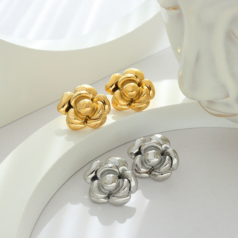 Exaggerated Retro Big Flower Earrings with Titanium Plating and 18K Gold - Factory Wholesale