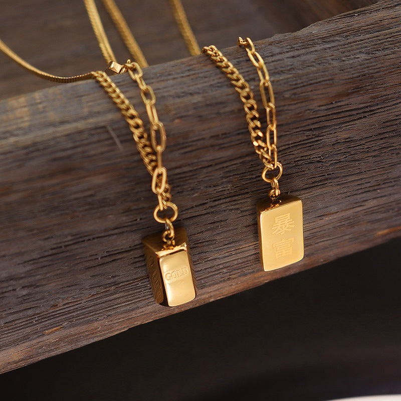 Gold-Plated Titanium Steel Geometric Pendant Necklace - Elegant Everyday Genie Jewelry