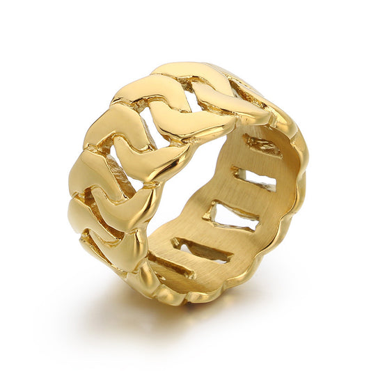 Men's 18k Gold Plated Cuban Chain Ring - Hip-Hop Style Stainless Steel Band for Cross-Border Fashion