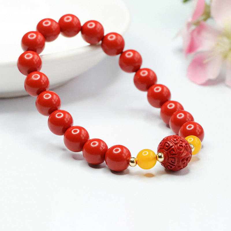 Red Sand Chalcedony Cinnabar Bracelet with Auspicious Cloudscape Pattern