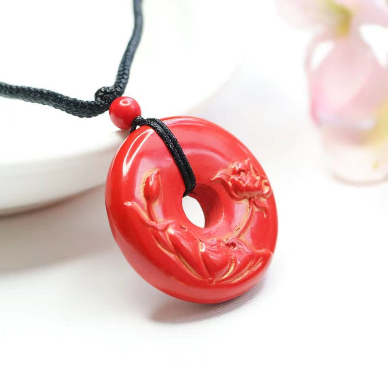 Lotus Safety Buckle Pendant with Cinnabar Stone