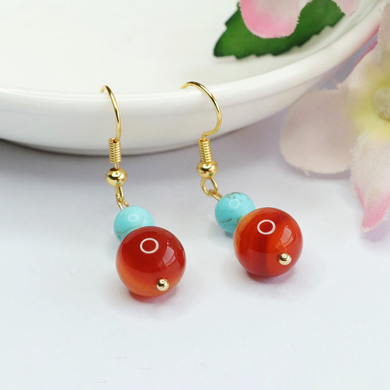 Silk Striped Red Agate Earrings with Chalcedony Ear Hooks