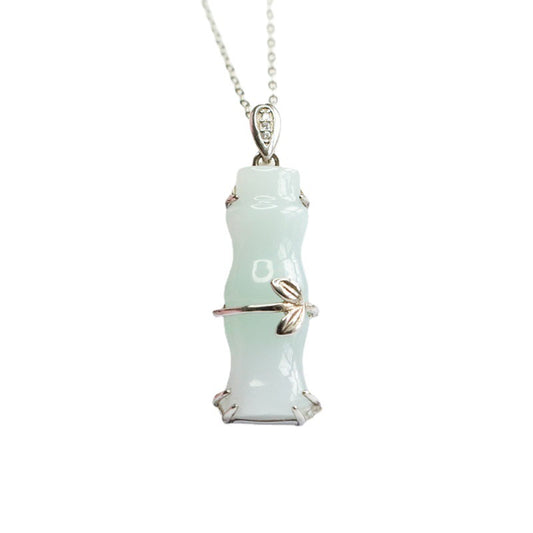 Bamboo Necklace with Natural Jade Pendant in Sterling Silver