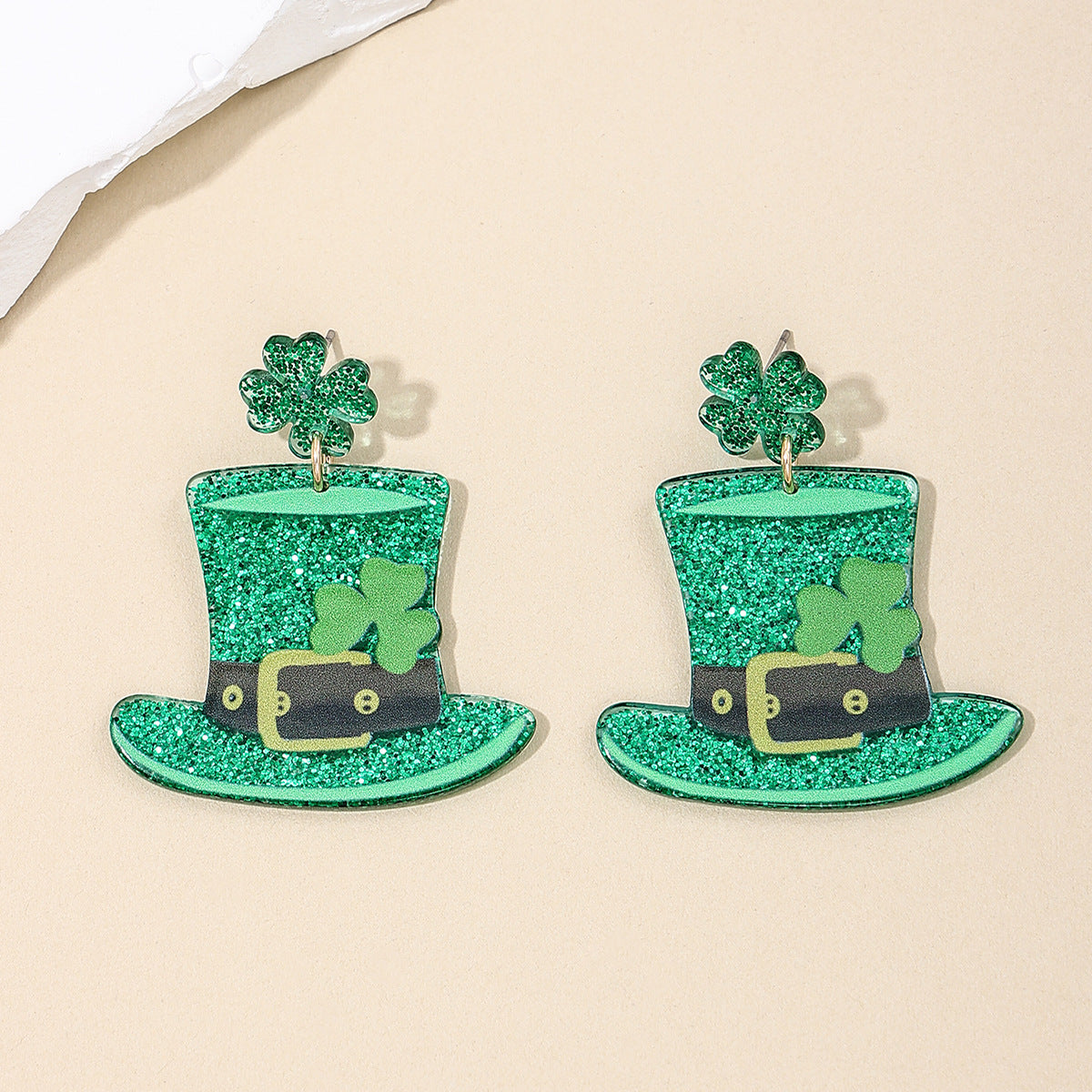 St. Patrick's Festival Customized Fashion Earrings International Chic Oversized Green Hat Shamrock Women's Earrings