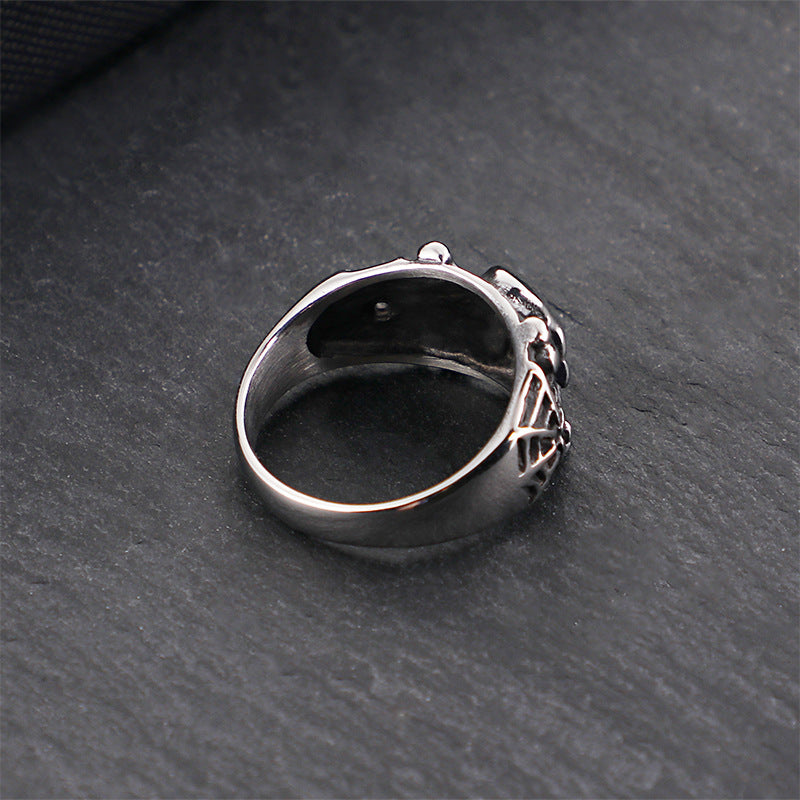 Titanium Steel Skull Punk Men's Ring - Bold European and American Style, Wholesale Available