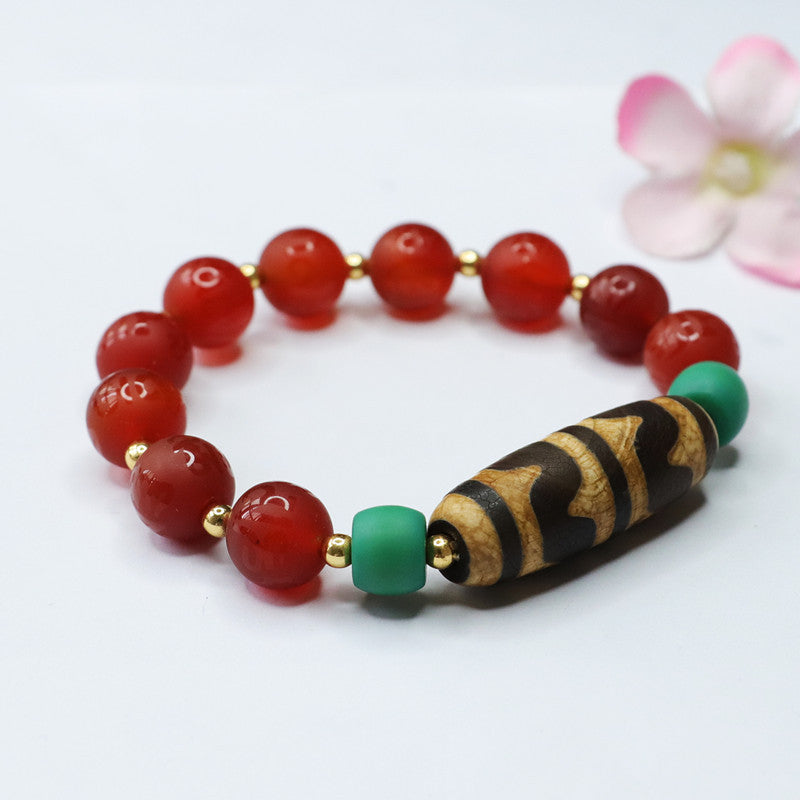 Heavenly Red Agate and Chalcedony Bracelet with Tiger Teeth Accent