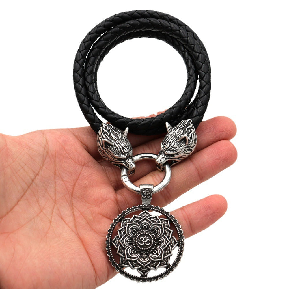 Norse Legacy Viking Wolf Mandala Necklace with OM Charm