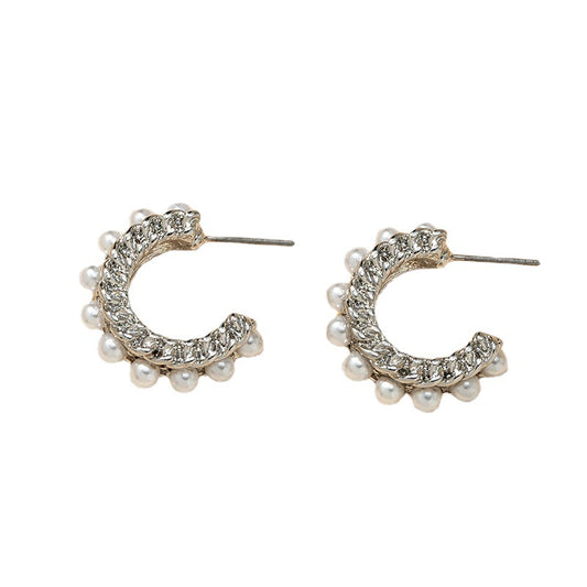 Luxury Metal Twist Earrings with Pearl Detail - Vienna Verve Collection