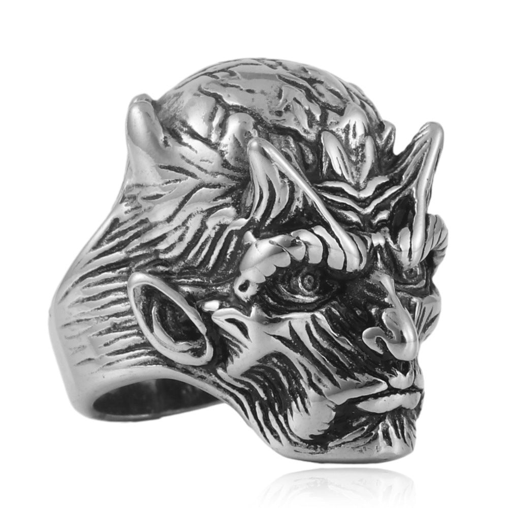 Trendy Titanium Steel Dragon Ring for Men - Punk Retro Stainless Steel Prince Portrait Design