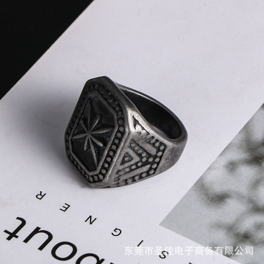 Titanium Steel Retro Punk Ring for Men - European and American Style Rice Flower Design