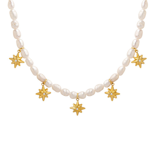 Majestic Zircon and Pearl Eight-Point Star Necklace