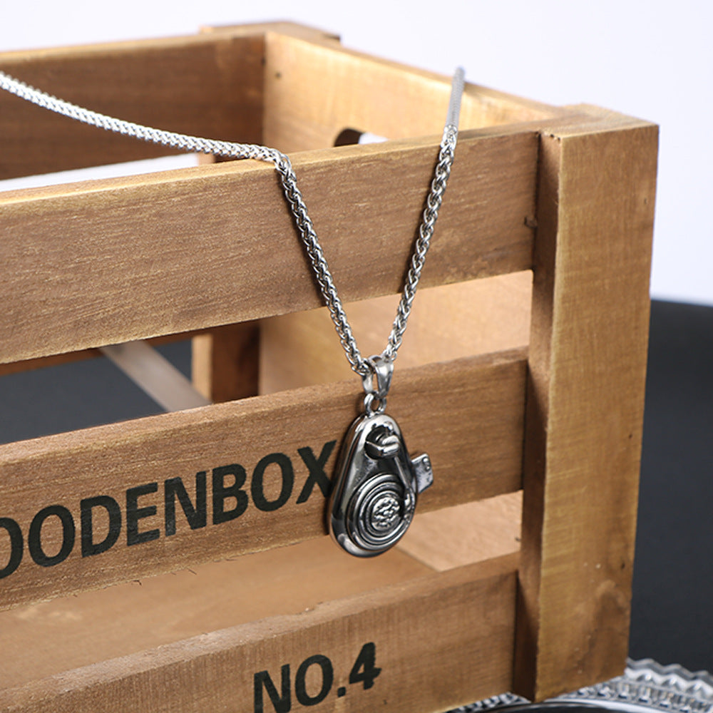 Retro Hip-Hop Titanium Steel Record Player Pendant Necklace for Men - Trendy Fashion Accessory