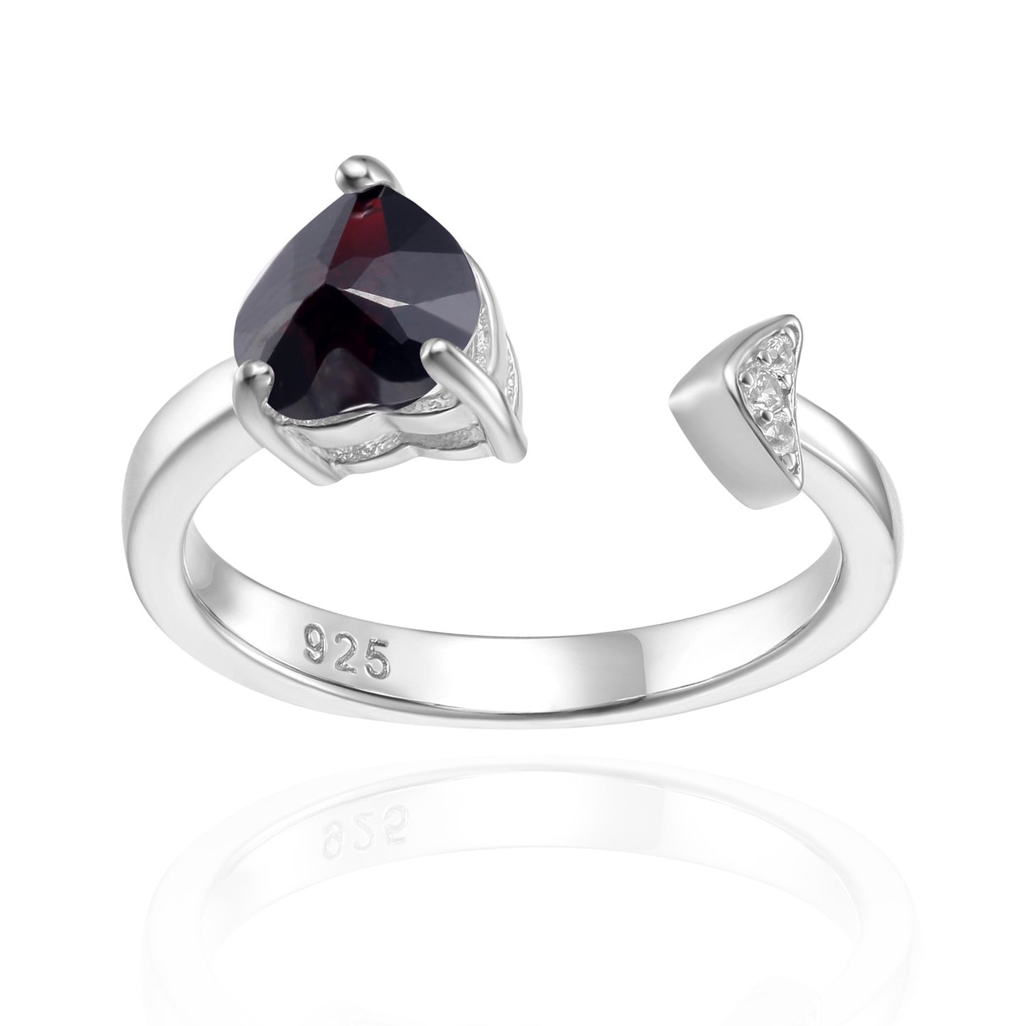 Heart Shape Natural Gemstone Opening Silver Ring