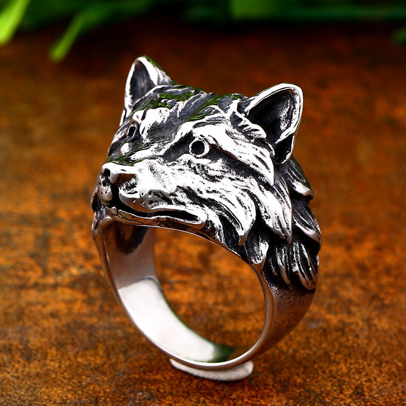 Retro Stainless Steel Wolf Head Ring for Men – Wholesale Titanium Steel Animal Personality Jewelry, Sizes 7-13