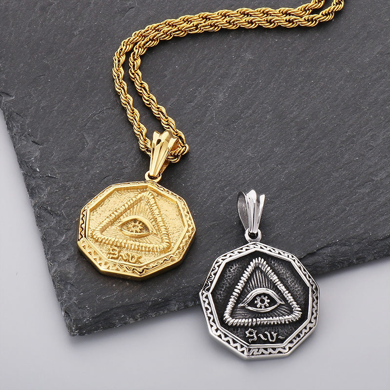 Vintage Pharaoh Eye of Horus Pendant for Men - Titanium Steel Square and Round Design