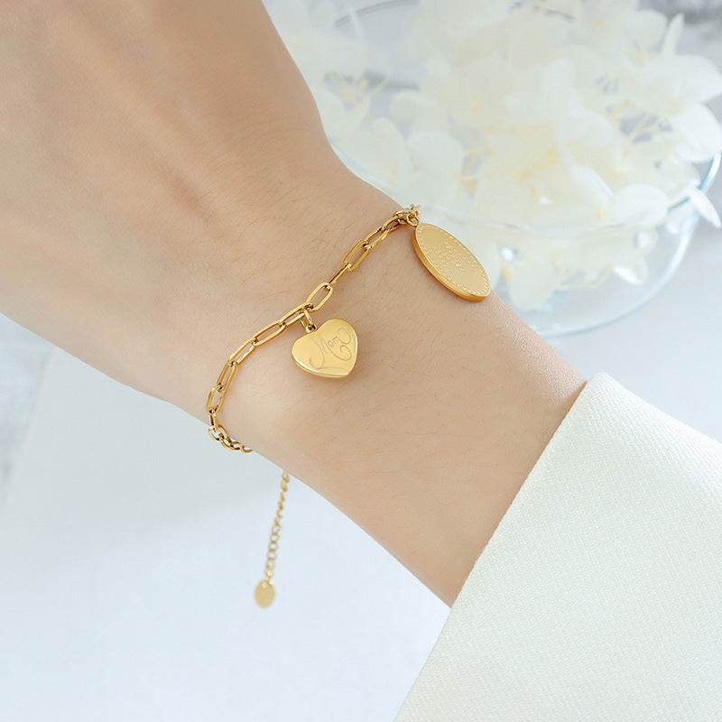 Sweetheart Letter M Love Bracelet - Trendy 18k Gold Plated Titanium Steel