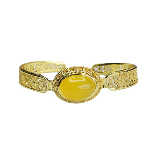 Golden Chalcedony Bangle Bracelet with Sterling Silver Opening