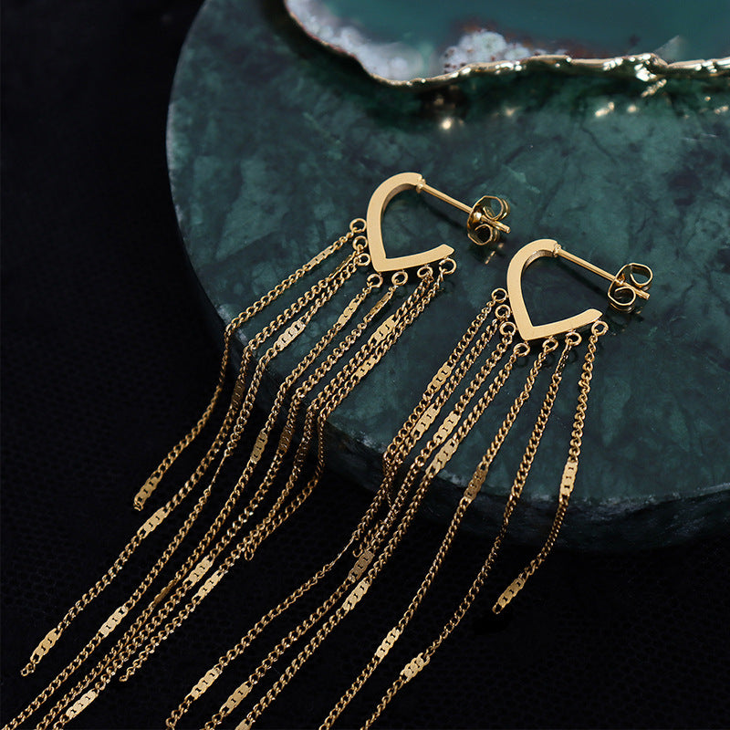 Luxurious Korean Style Long Fringe Earrings with Titanium Steel Ear Jewelry