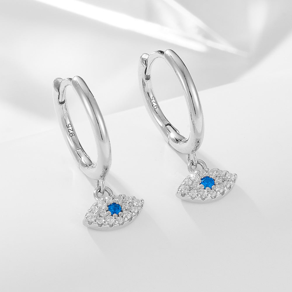 Retro Devil's Eye Blue Zircon Sterling Silver Hoop Earrings