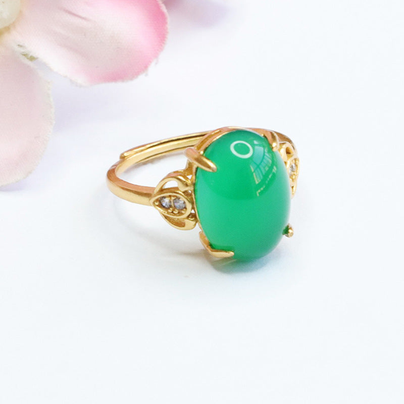 Green Chalcedony Zircon Vintage Ring with Sterling Silver