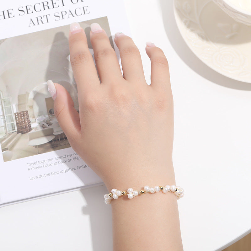 Sweet and Gentle Sterling Silver Bracelet with Natural Freshwater Pearls