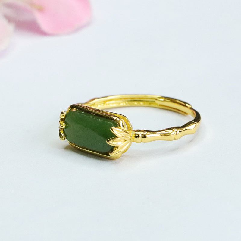 Fortune's Favor Hetian Jade Bamboo Jasper Finger Ring