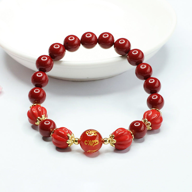 Cinnabar and Purple Gold Sand Beaded Bracelet with Sterling Silver Accents