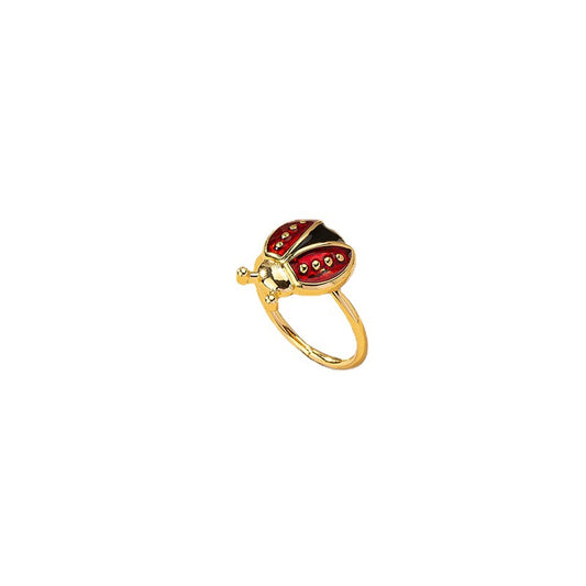 European Ladybug Retro Oil Dripping Ring - Niche Design High-End Versatile Charm