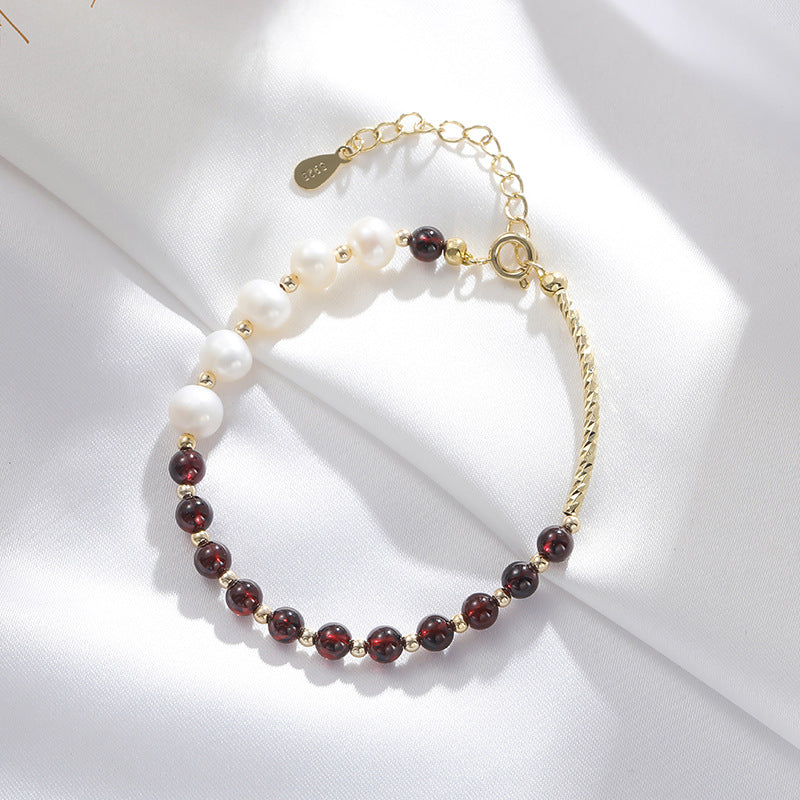 Fortune's Favor Garnet and Pearl Sterling Silver Elbow Bracelet