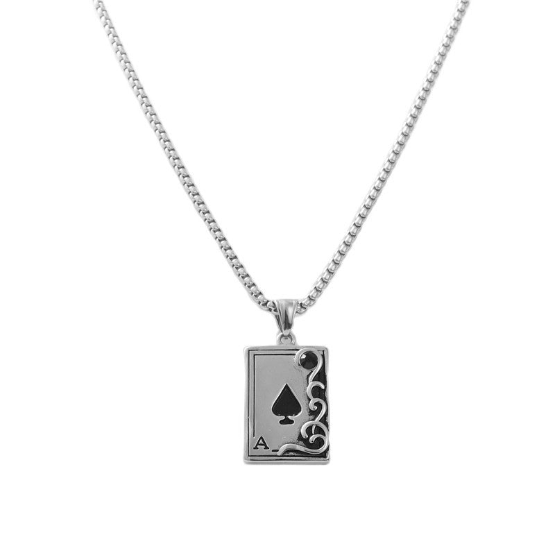 Trendy Men's Personalized Retro Titanium Steel Playing Card Pendant Necklace